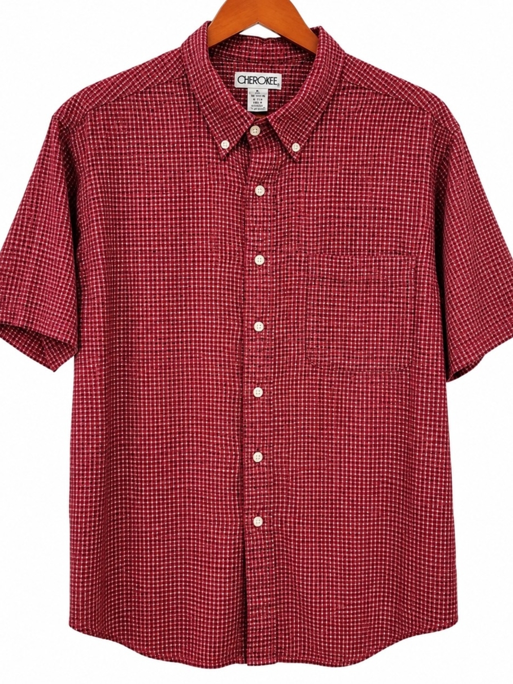 Cherokee XL Red Plaid 100% Cotton Short Sleeve Button Down Shirt